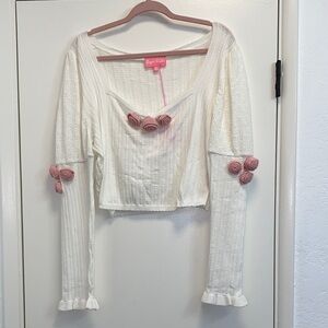 #DK234-NWT Dolls Kill Sugar Thrillz Cream and Pink Super Soft Crop Sweater-3X